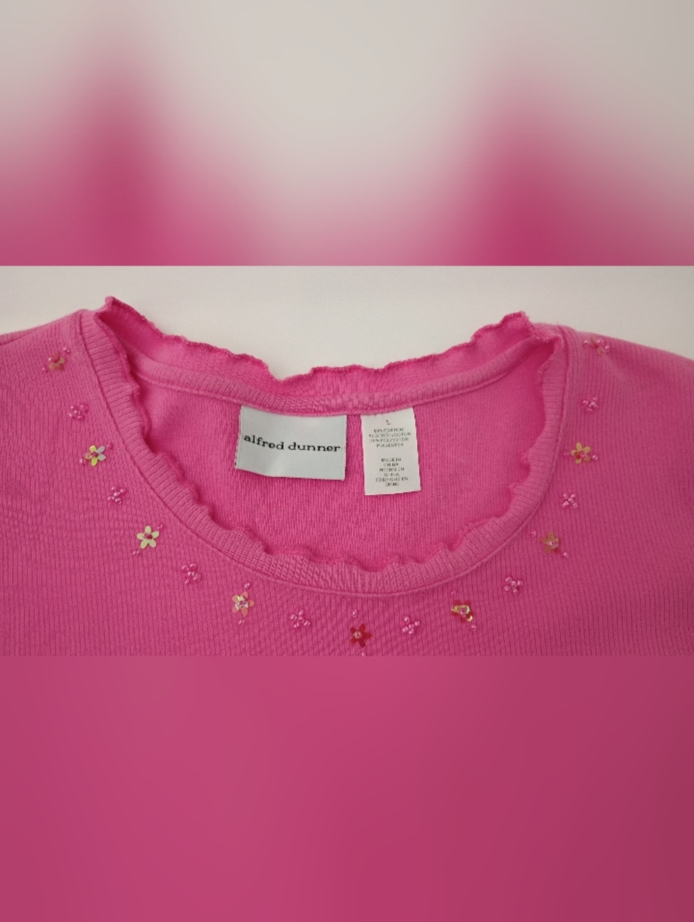 Alfred Dunner Hot Pink Beaded Ribbed Top L - Picture 2 of 5